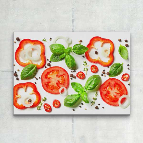 Domates ve Fesleğen Kompozisyonlu Mutfak Duvar Tablosu – 12239