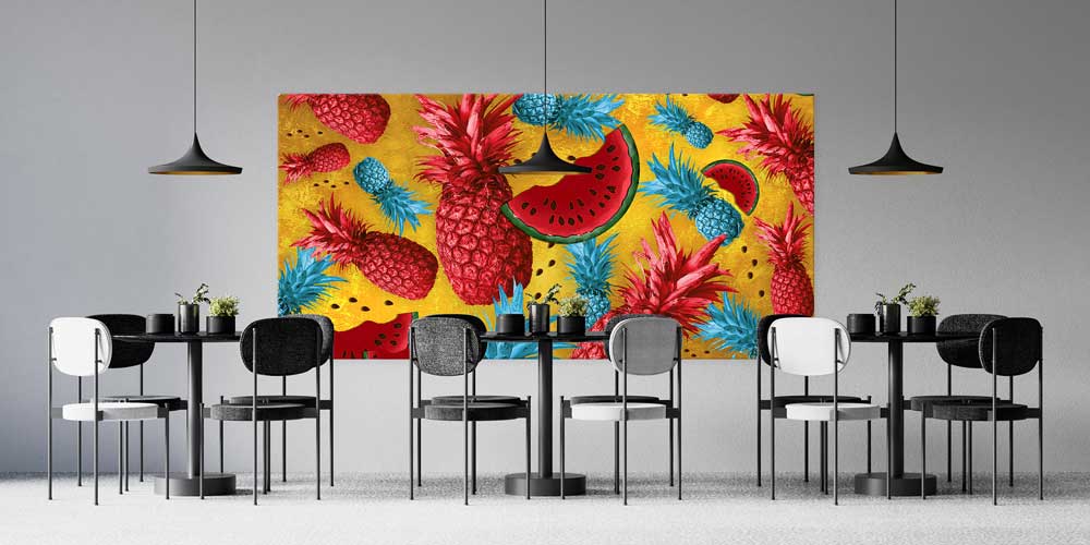 Renkli Ananas ve Karpuz Temalı Büyük Ebat Duvar Dekoru – 12424