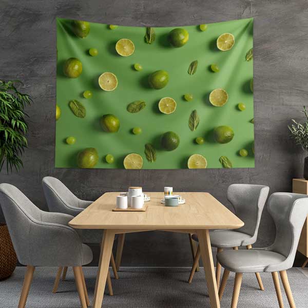 food-wall-art-decoration-12519-01 Limon ve Nane Desenli Yeşil Duvar Örtüsü 12519