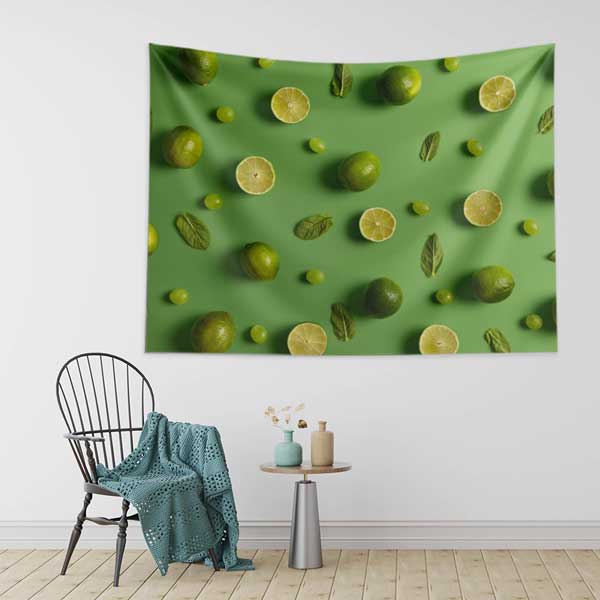 food-wall-art-decoration-12519-02 Limon ve Nane Desenli Yeşil Duvar Örtüsü 12519