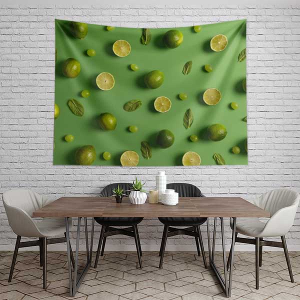 food-wall-art-decoration-12519-03 Limon ve Nane Desenli Yeşil Duvar Örtüsü 12519
