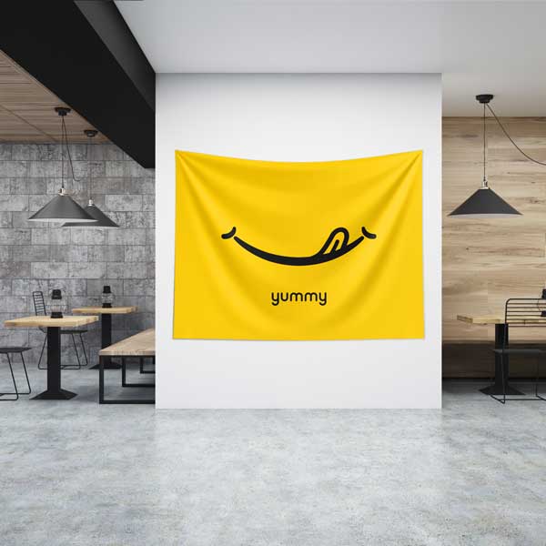 food-wall-art-tapestry-12516-00 Yummy Yazılı Minimalist Sarı Duvar Örtüsü 12516