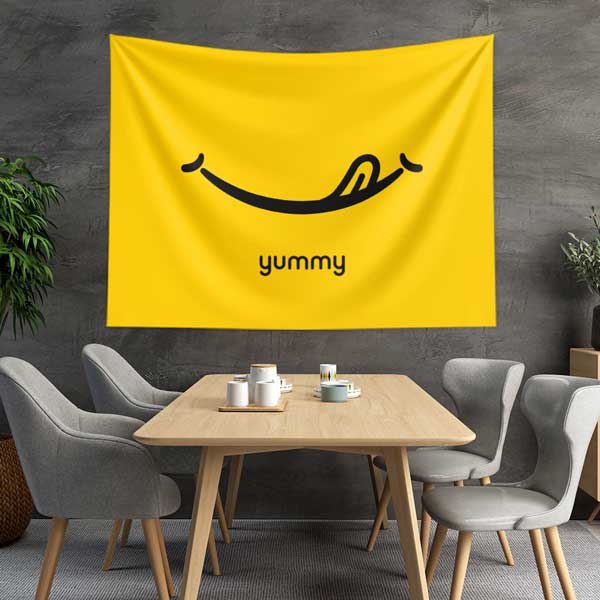food-wall-art-tapestry-12516-01 Yummy Yazılı Minimalist Sarı Duvar Örtüsü 12516