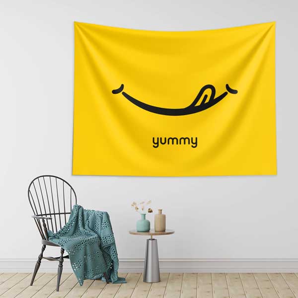 food-wall-art-tapestry-12516-02 Yummy Yazılı Minimalist Sarı Duvar Örtüsü 12516