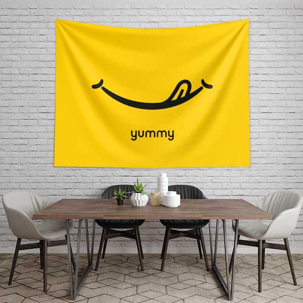 food-wall-art-tapestry-12516-03 Yummy Yazılı Minimalist Sarı Duvar Örtüsü 12516