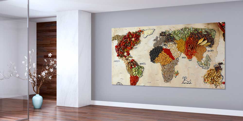 Baharatlarla Oluşturulmuş Dünya Haritası Temalı Büyük Ebat Duvar Dekoru – 12403