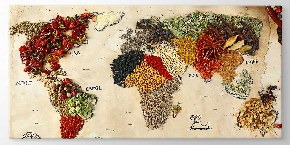 Baharatlarla Oluşturulmuş Dünya Haritası Temalı Büyük Ebat Duvar Dekoru – 12403