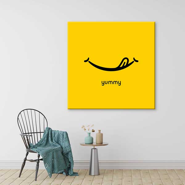Yummy Yazılı Minimalist Gülümseme Temalı Modern Mutfak Sanatı Kanvas Tablo – 12282