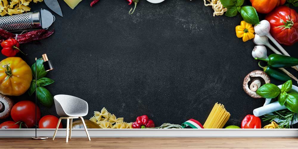 Mutfak Malzemeleri ve Sebzeler Çerçeveli Duvar Kağıdı 12299