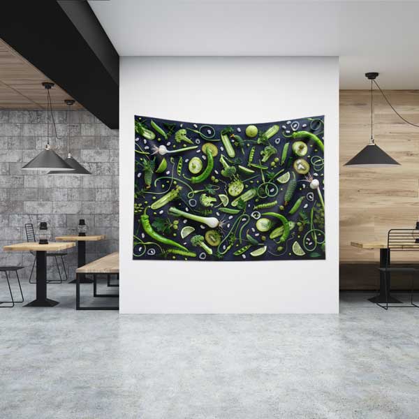 Yeşil Sebzeler ve Bitkiler Kompozisyonu Duvar Örtüsü 12506