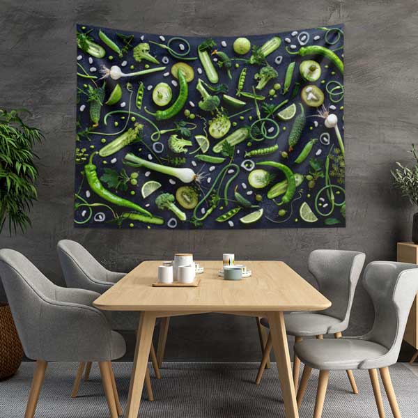 Yeşil Sebzeler ve Bitkiler Kompozisyonu Duvar Örtüsü 12506