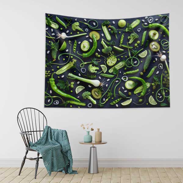 Yeşil Sebzeler ve Bitkiler Kompozisyonu Duvar Örtüsü 12506