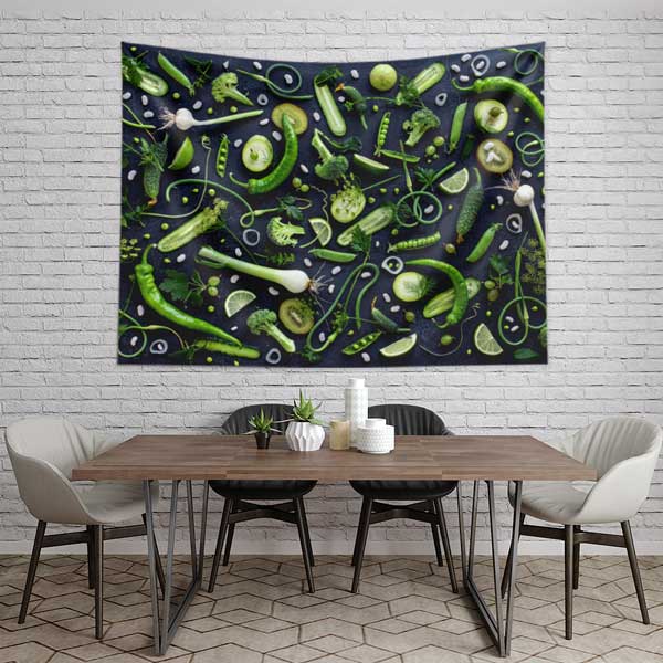 Yeşil Sebzeler ve Bitkiler Kompozisyonu Duvar Örtüsü 12506
