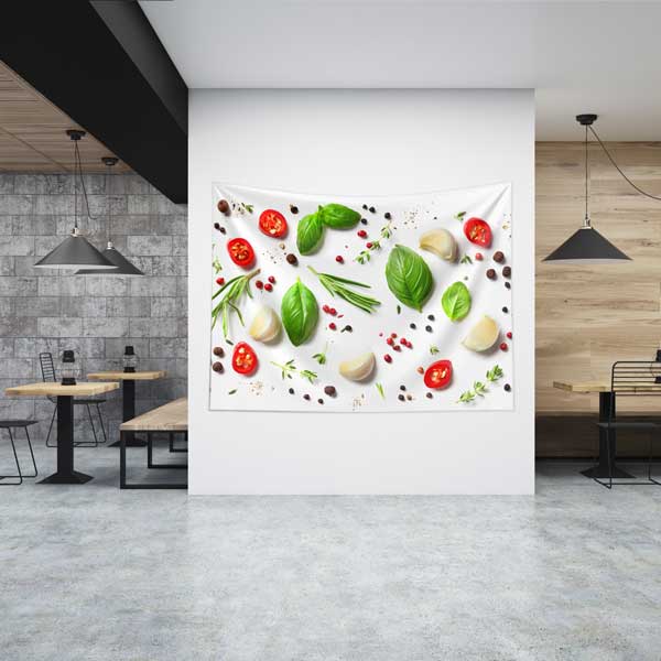 Mozzarella, Fesleğen ve Domates Desenli Duvar Örtüsü 12510