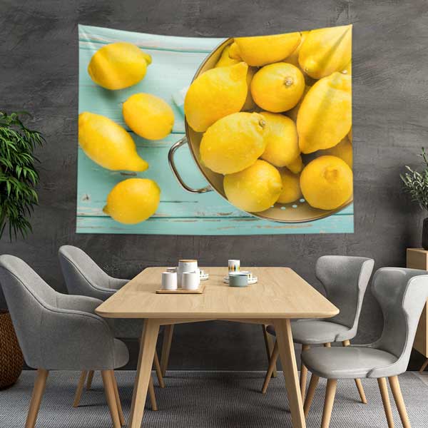 Limon Desenli Sağlıklı Beslenme Duvar Örtüsü Kumaş Baskı 12586