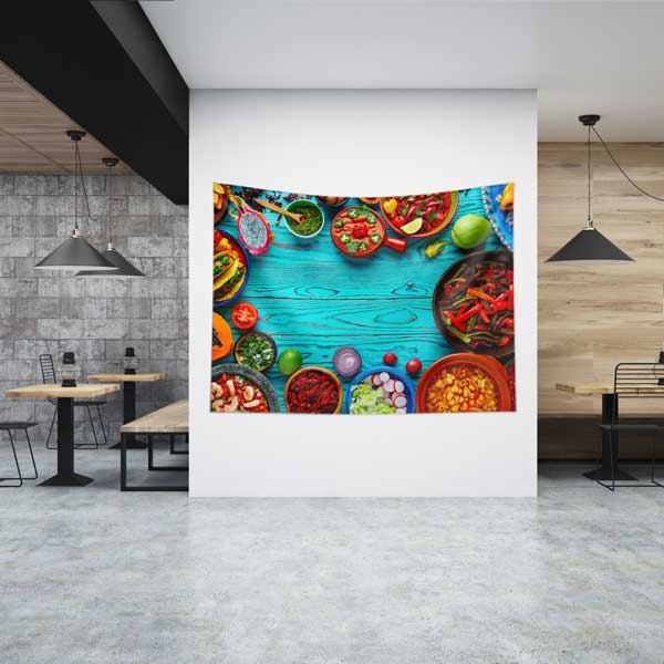 food-wall-tapestry-12513-00 Renkli Mutfak Malzemeleri Kompozisyonu Duvar Örtüsü 12513