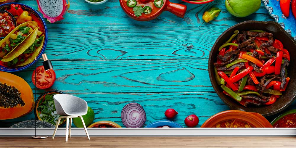 food-wallpaper-art-12307-00 Renkli Meksika Sofrası Temalı Duvar Kağıdı 12307