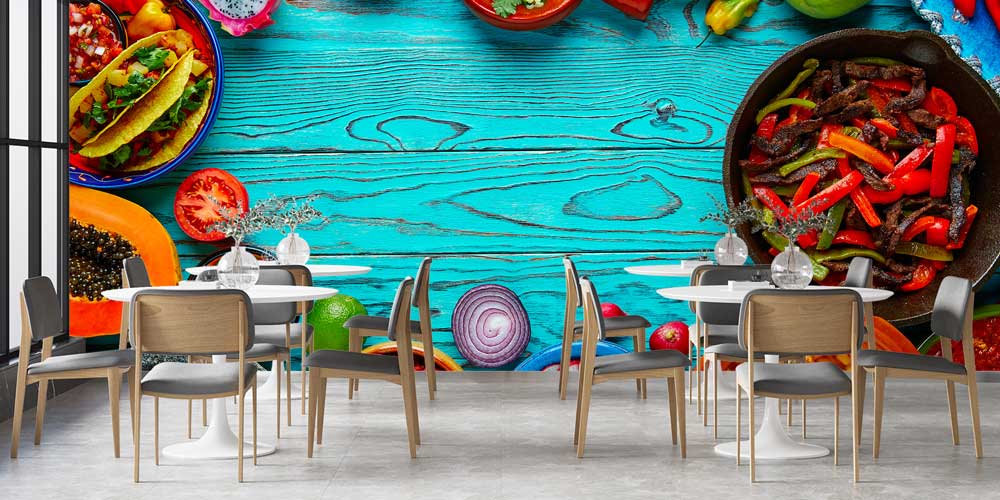 Renkli Meksika Sofrası Temalı Duvar Kağıdı 12307