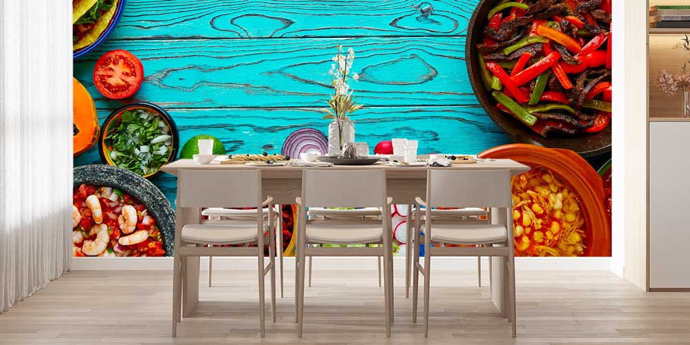 Renkli Meksika Sofrası Temalı Duvar Kağıdı 12307