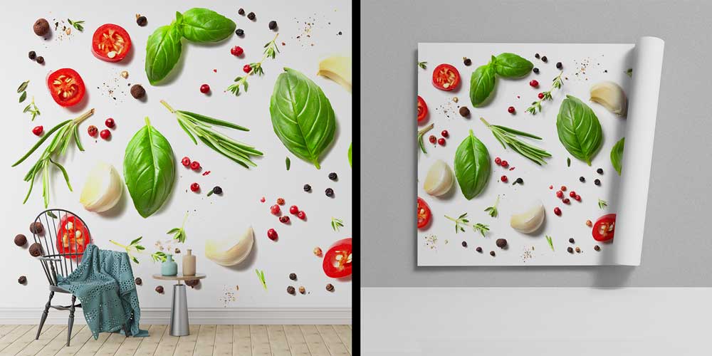 Fesleğen ve Baharat Kompozisyonlu Mutfak Duvar Kağıdı 12314