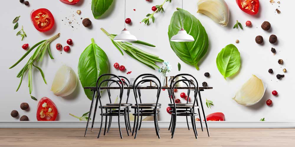 Fesleğen ve Baharat Kompozisyonlu Mutfak Duvar Kağıdı 12314