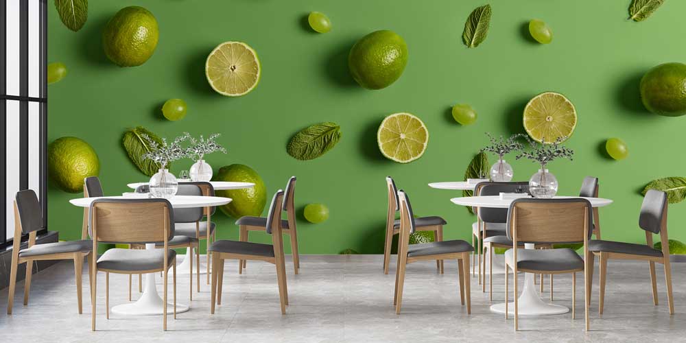 food-wallpaper-art-12319-02 Yeşil Limon ve Nane Yaprakları Temalı Ferah Mutfak Duvar Kağıdı 12319