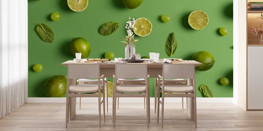 food-wallpaper-art-12319-03 Yeşil Limon ve Nane Yaprakları Temalı Ferah Mutfak Duvar Kağıdı 12319