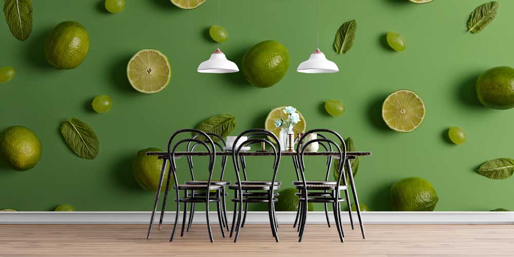 food-wallpaper-art-12319-04 Yeşil Limon ve Nane Yaprakları Temalı Ferah Mutfak Duvar Kağıdı 12319