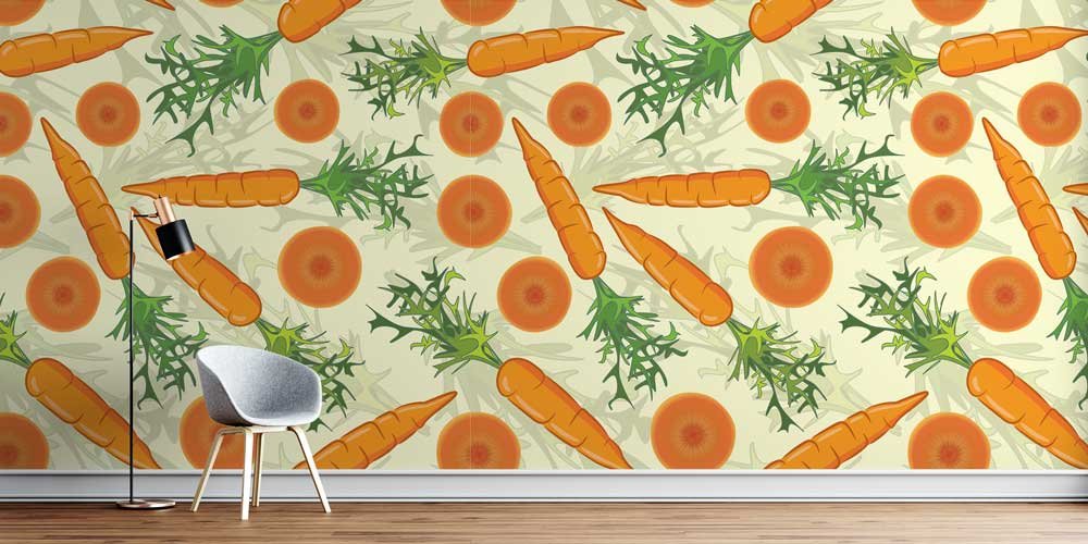 Havuç Desenli Eğlenceli Mutfak ve Restoran Duvar Kağıdı 12331