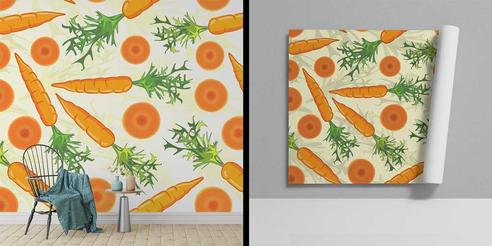 Havuç Desenli Eğlenceli Mutfak ve Restoran Duvar Kağıdı 12331