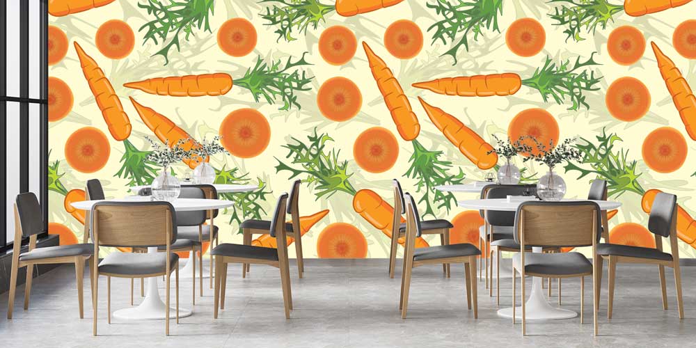 Havuç Desenli Eğlenceli Mutfak ve Restoran Duvar Kağıdı 12331