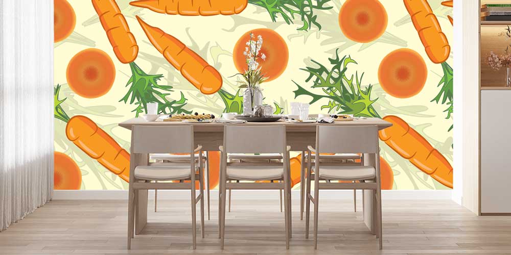 Havuç Desenli Eğlenceli Mutfak ve Restoran Duvar Kağıdı 12331