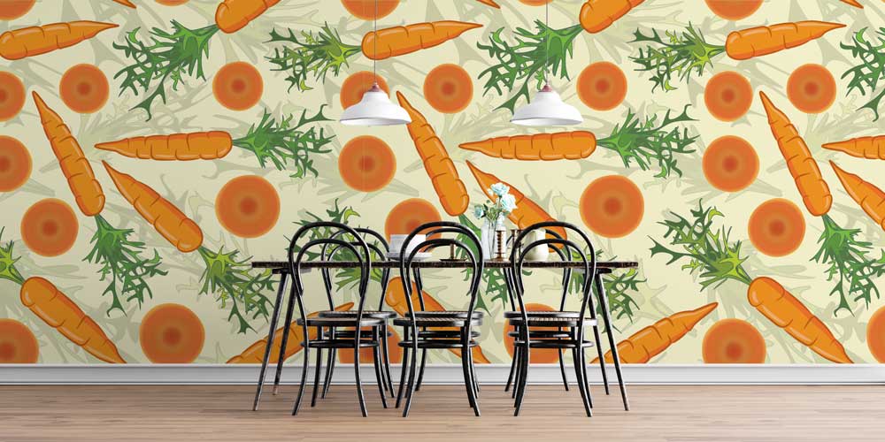 Havuç Desenli Eğlenceli Mutfak ve Restoran Duvar Kağıdı 12331