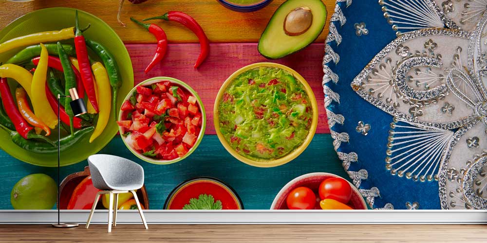 Meksika Mutfağı Temalı Renkli Duvar Kağıdı 12305