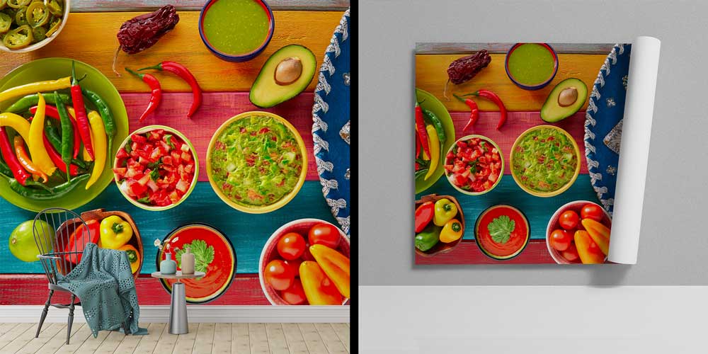 Meksika Mutfağı Temalı Renkli Duvar Kağıdı 12305