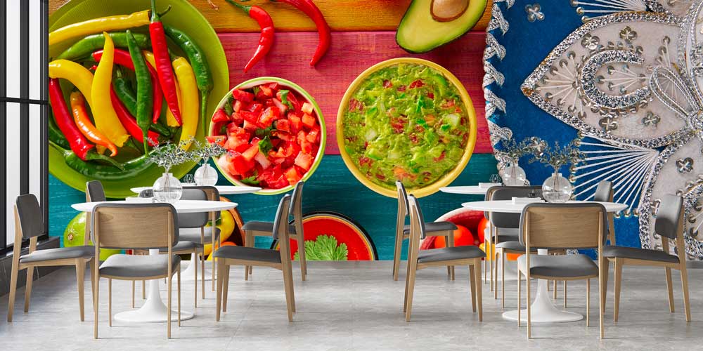 Meksika Mutfağı Temalı Renkli Duvar Kağıdı 12305
