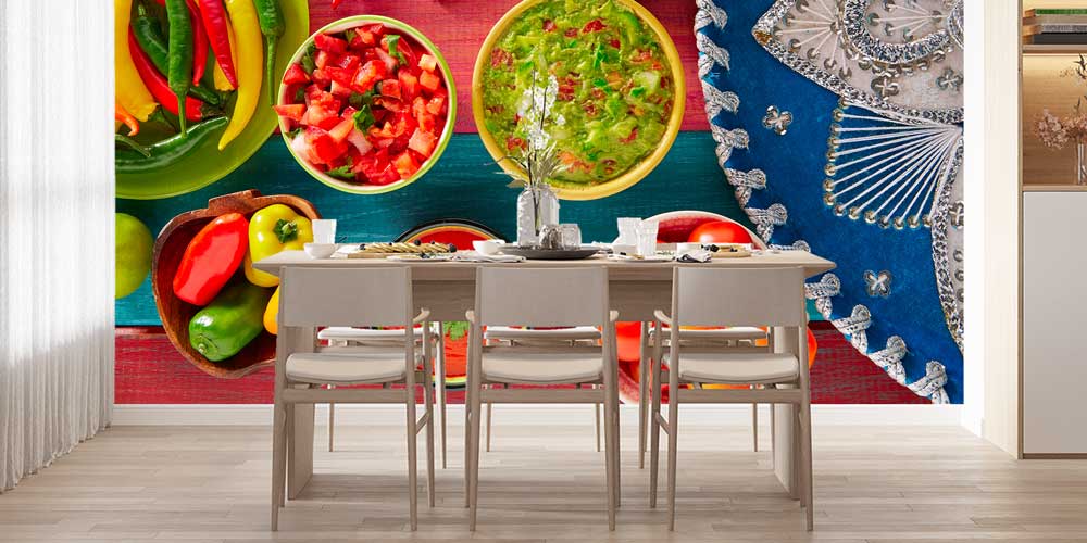 Meksika Mutfağı Temalı Renkli Duvar Kağıdı 12305