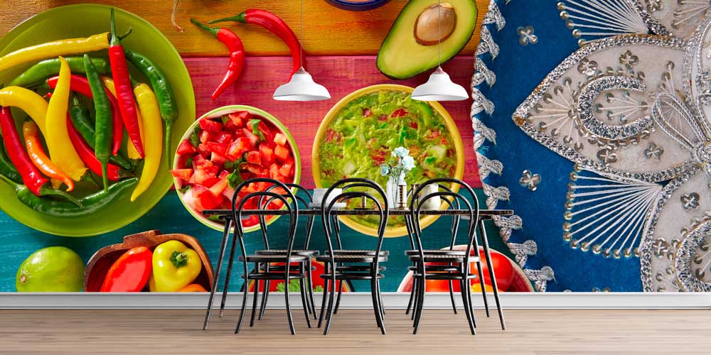 Meksika Mutfağı Temalı Renkli Duvar Kağıdı 12305
