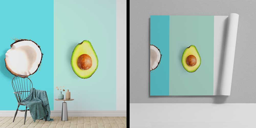 Renkli Zemin Üzerinde Meyve ve Sebze Desenli Modern Duvar Kağıdı 12324