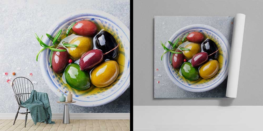 Zeytin ve Zeytinyağı Kompozisyonlu Mutfak Duvar Kağıdı 12309