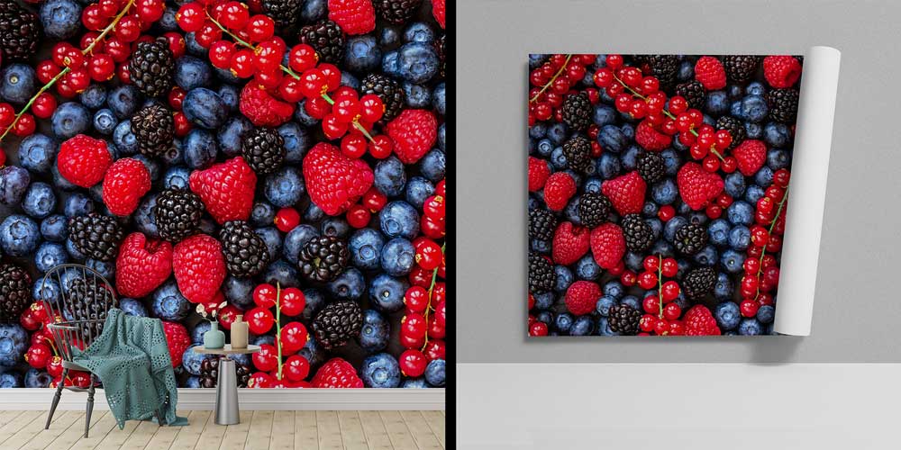 Yaban Mersini, Böğürtlen ve Ahududu Desenli Meyve Duvar Kağıdı 12321