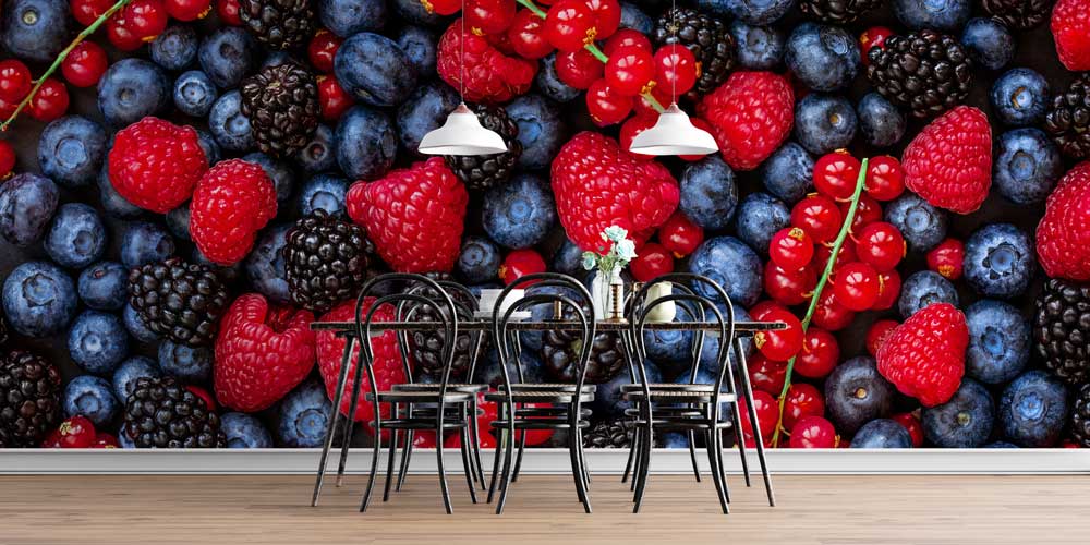 Yaban Mersini, Böğürtlen ve Ahududu Desenli Meyve Duvar Kağıdı 12321