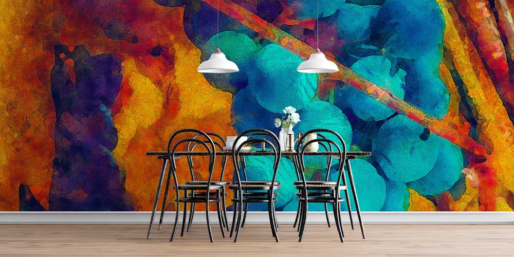 Soyut Mavi Üzümler ve Sıcak Tonlar Temalı Sanatsal Duvar Kağıdı 12322