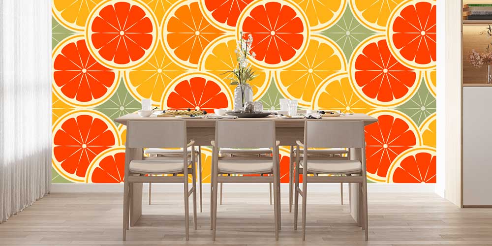 food-wallpaper-decor-12328-03 Renkli Narenciye Dilimleri Desenli Retro Duvar Kağıdı 12328