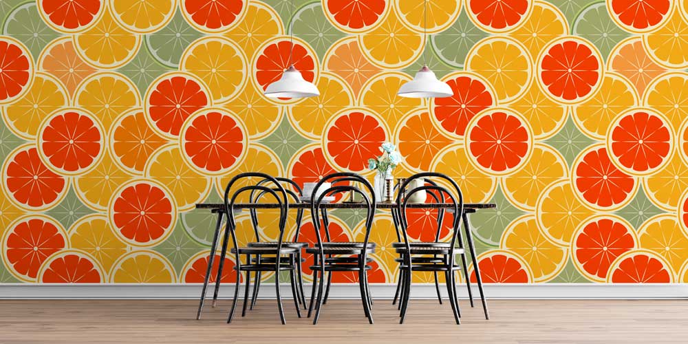 food-wallpaper-decor-12328-04 Renkli Narenciye Dilimleri Desenli Retro Duvar Kağıdı 12328