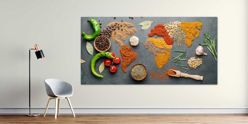 food-wallpaper-decor-12402-00 Dünya Haritası Baharat Temalı Büyük Ebat Duvar Dekoru – 12402