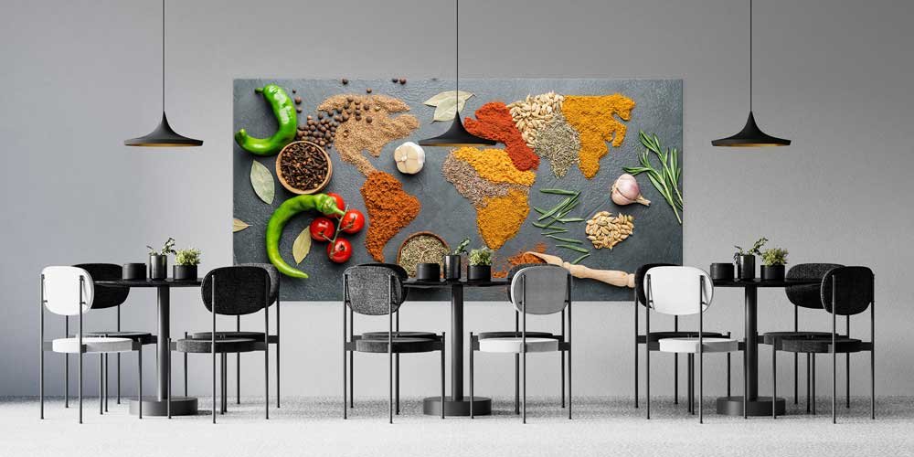 Dünya Haritası Baharat Temalı Büyük Ebat Duvar Dekoru – 12402