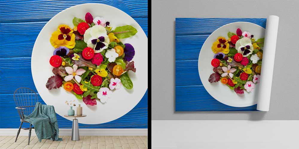 Yenilebilir Çiçek ve Sebzelerle Hazırlanmış Renkli Tabak Duvar Kağıdı 12310