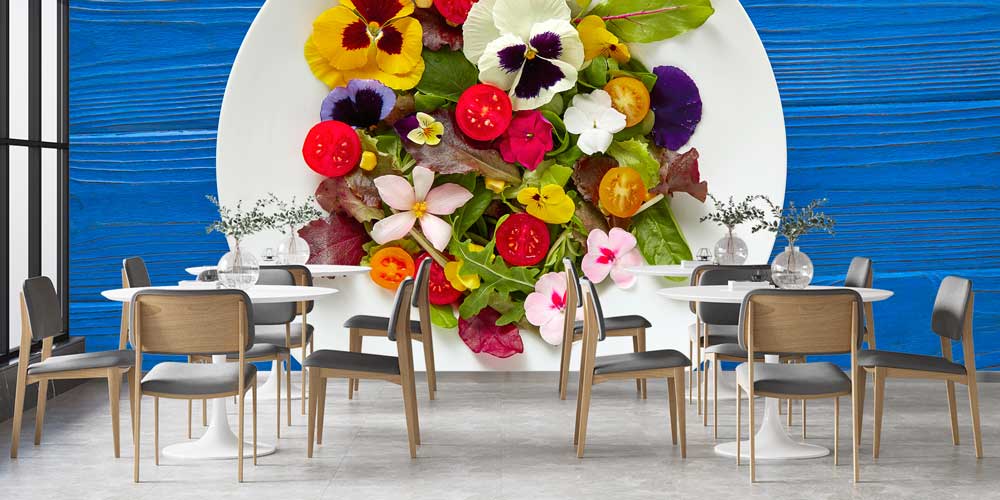 Yenilebilir Çiçek ve Sebzelerle Hazırlanmış Renkli Tabak Duvar Kağıdı 12310