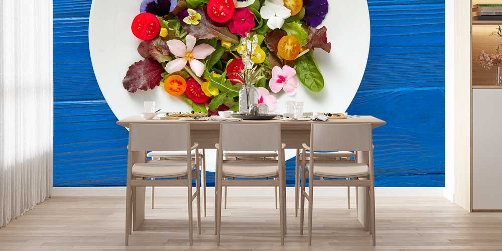 Yenilebilir Çiçek ve Sebzelerle Hazırlanmış Renkli Tabak Duvar Kağıdı 12310